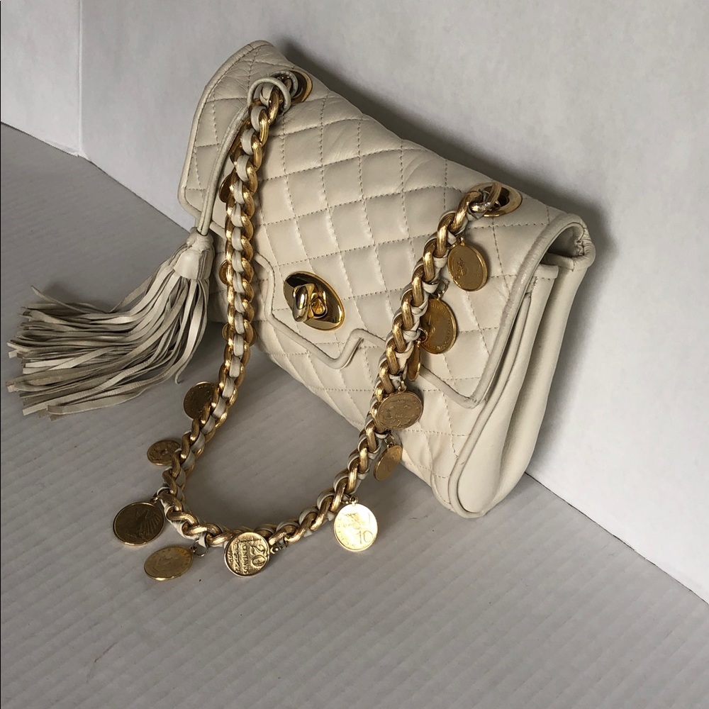 PAOLA by PdL Firenze Genuine Quilted leather Shoulder Bag Gold coin Strap - Picture 5 of 12